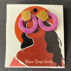 Pink and Gold Circle Artisan Earrings